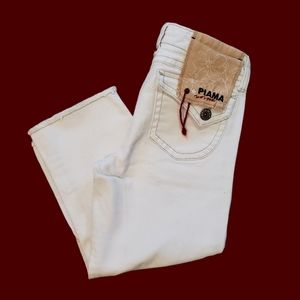 Piama Womens 7 Cropped Denim Jean Pants Off White Low Rise Cotton Spandex Y2K